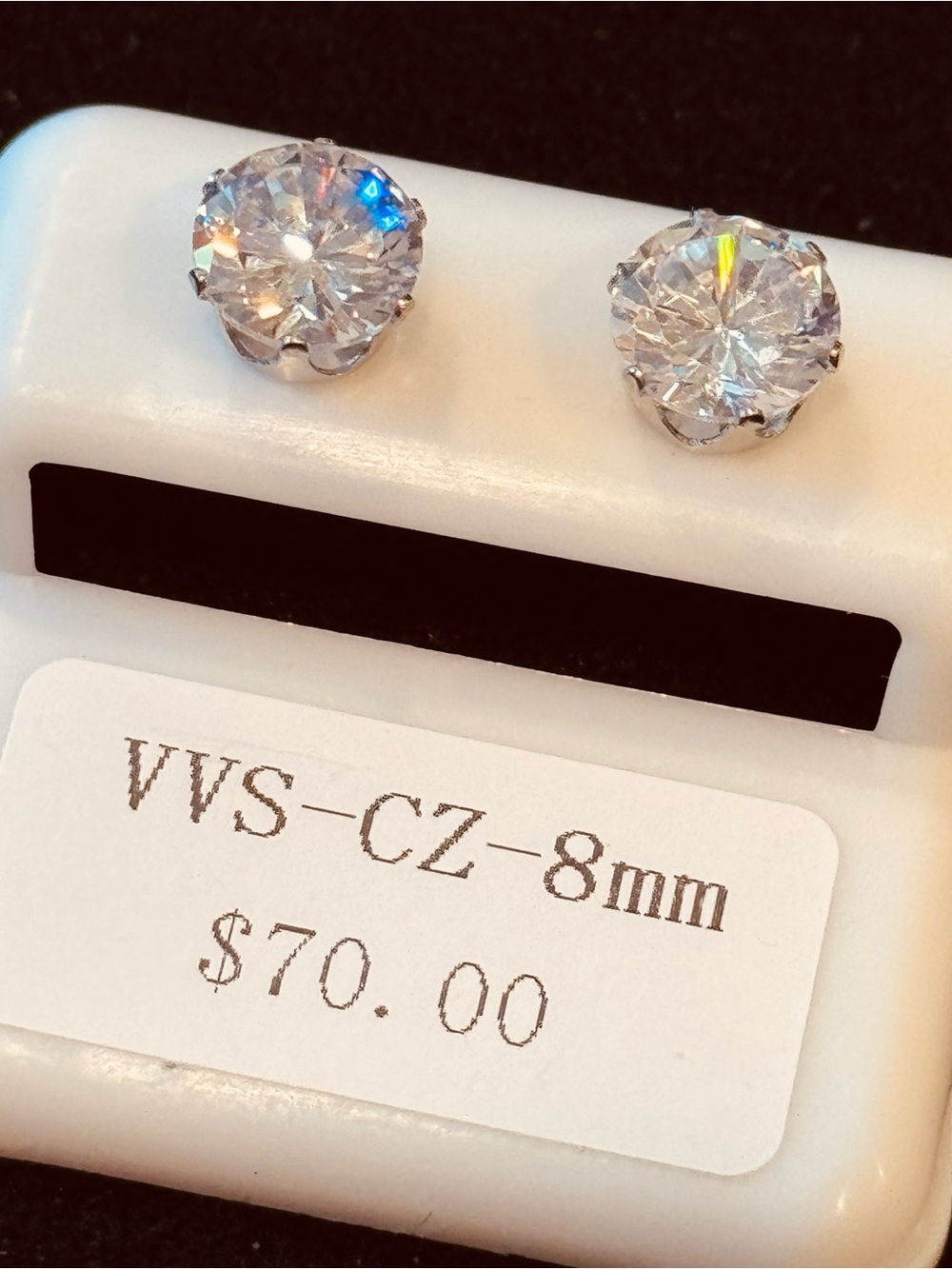 NWT AJ USA VVS CZ Stainless Steel Round Cut Stud Earrings - 8mm